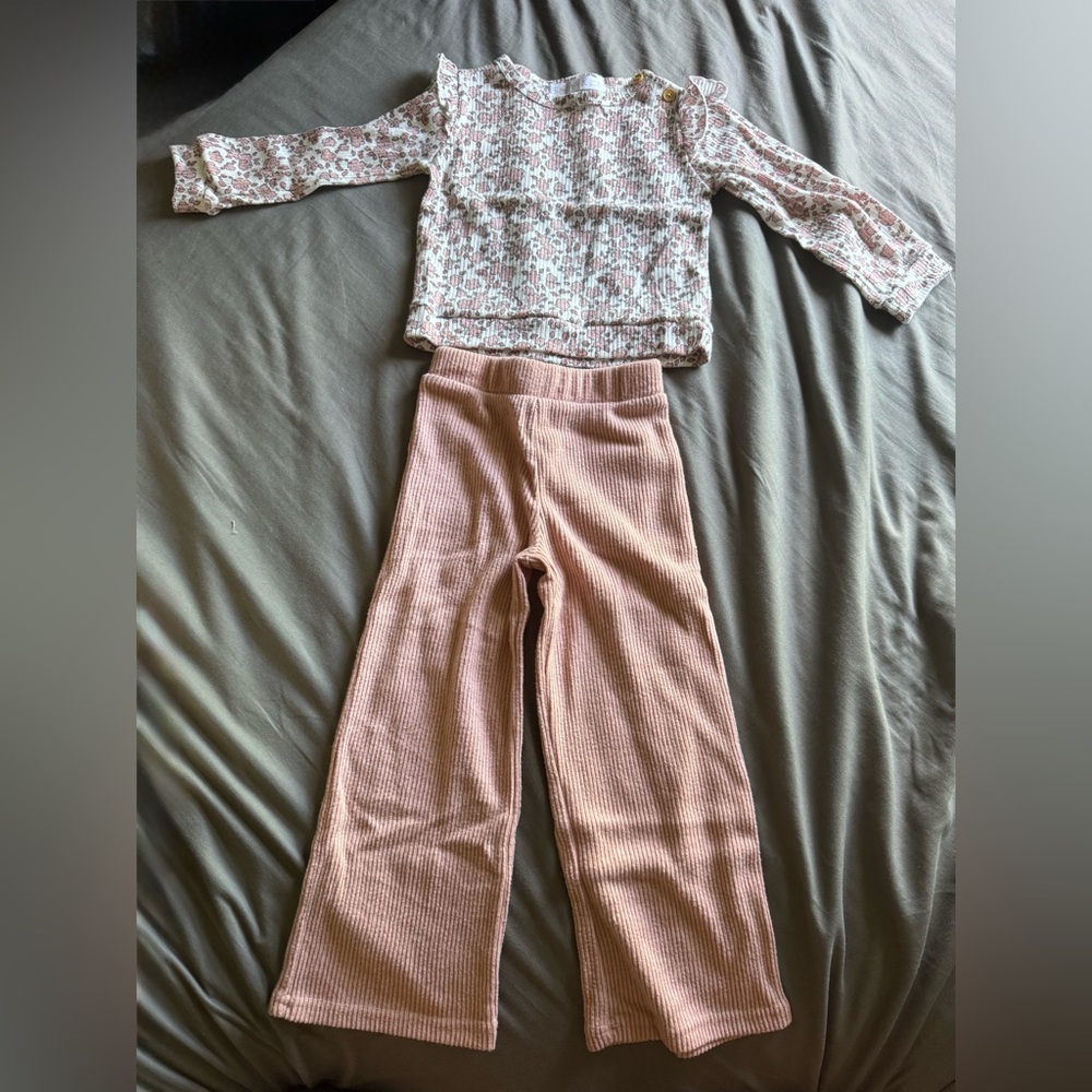 Rachel Zoe Pink Floral Top and Ribbed Pants Set
